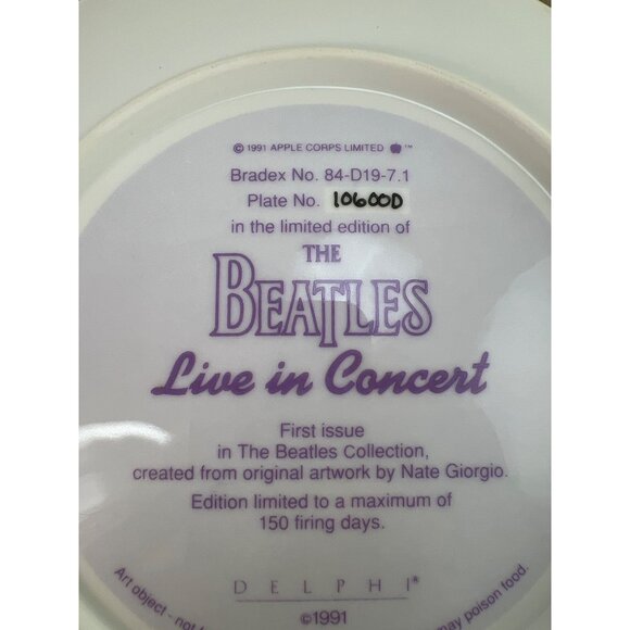 The Beatles Limited Edition Collector's Plate "Live In Concert" By Delphi - Picture 4 of 7